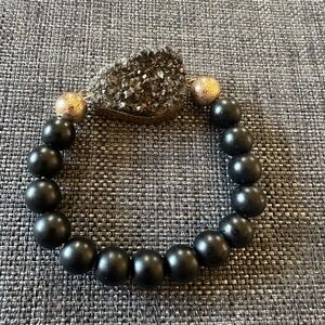 Kinsley Armelle Black Bead Bracelet with Druzy Teardrop and Gold Accents